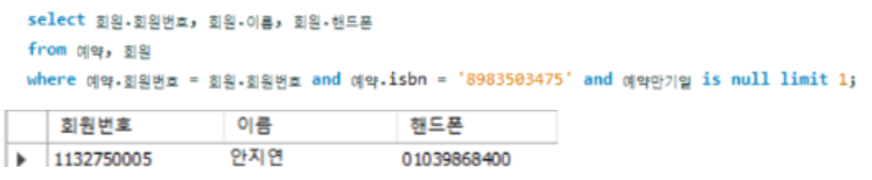 예약된 책이 반납되면, 해당 도서를 예약한 회원 중 제일 첫 번째 회원 검색