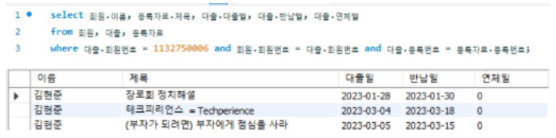 회원의 총 대출 내역 조회