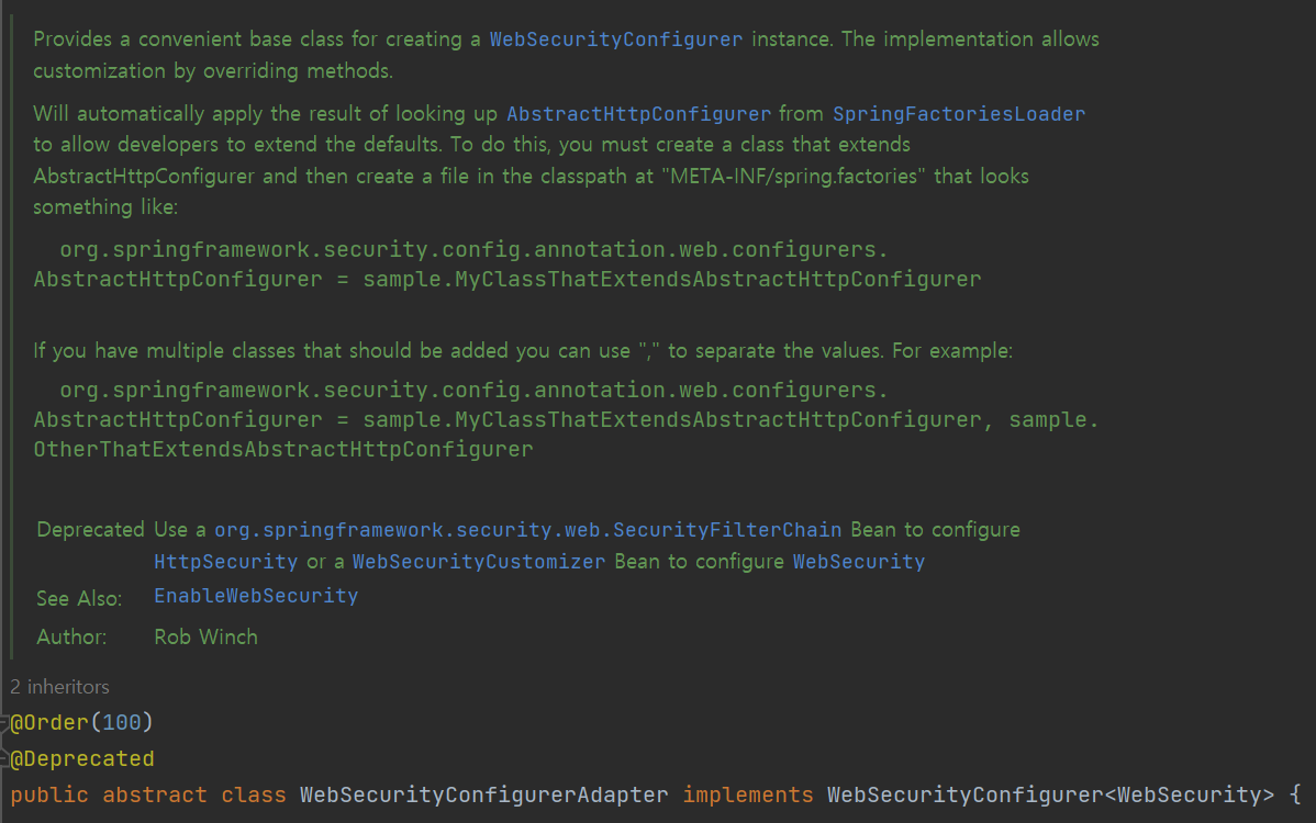 WebSecurityConfigurerAdapter Deprecated