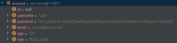 비밀번호 인코딩이 완료된 후 Account