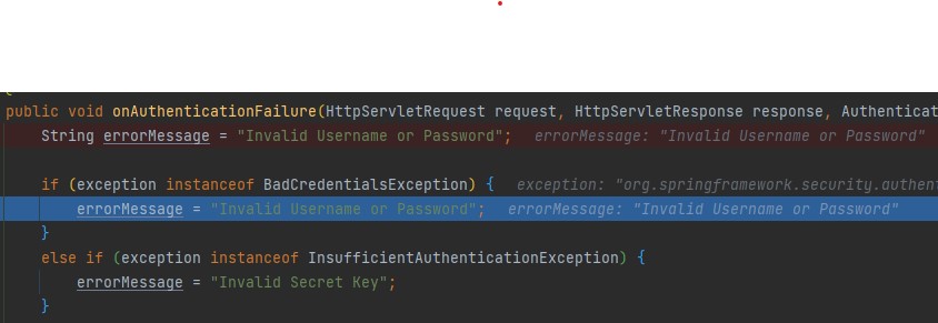 FailureHandler의 BadCredentialsException 관련 메세지 저장