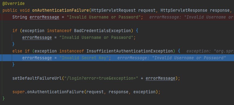FailureHandler의 InsufficientAuthenticationException 관련 메세지 저장