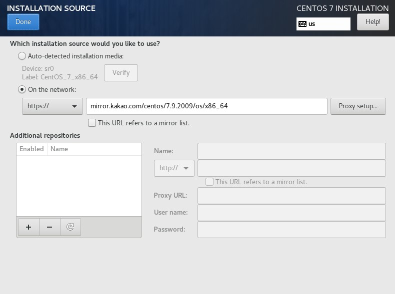 저장소를 Kakao Mirror로 설정한 장면